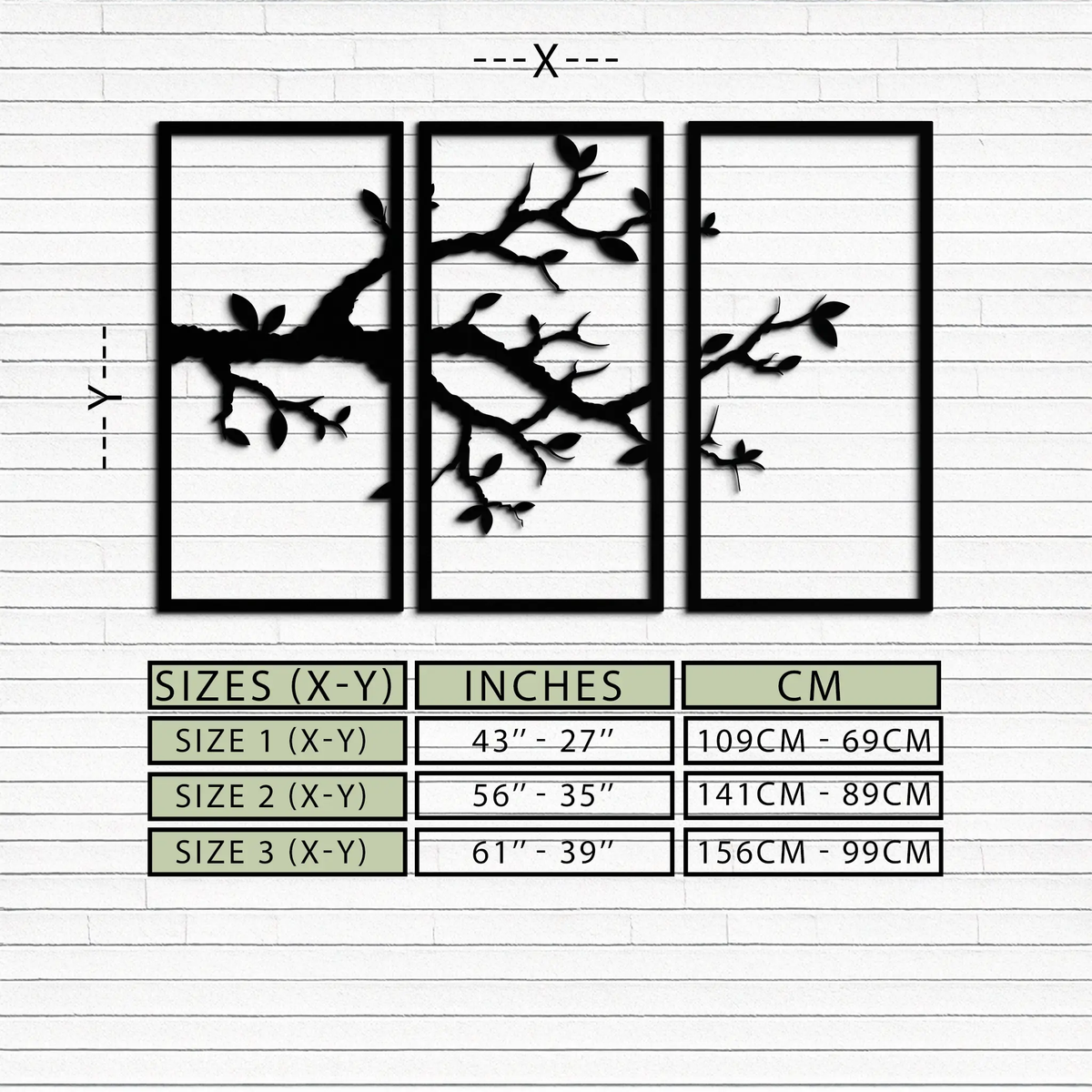 Branch Metal Wall Art – 3-Panel Minimalist Tree Design - KAF218 by Enova Art