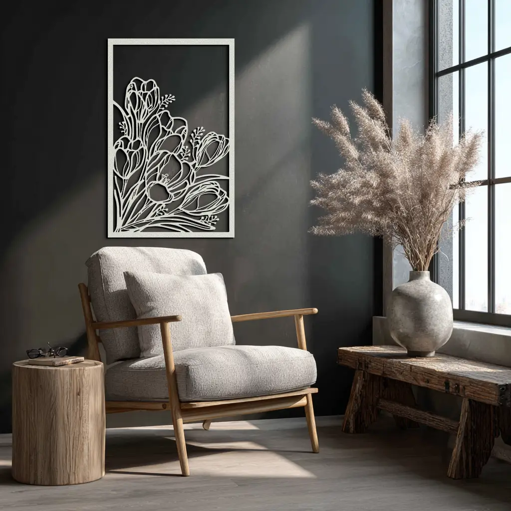 Floral Metal Wall Art – Elegant Botanical Home Decor - KAF219 by Enova Art