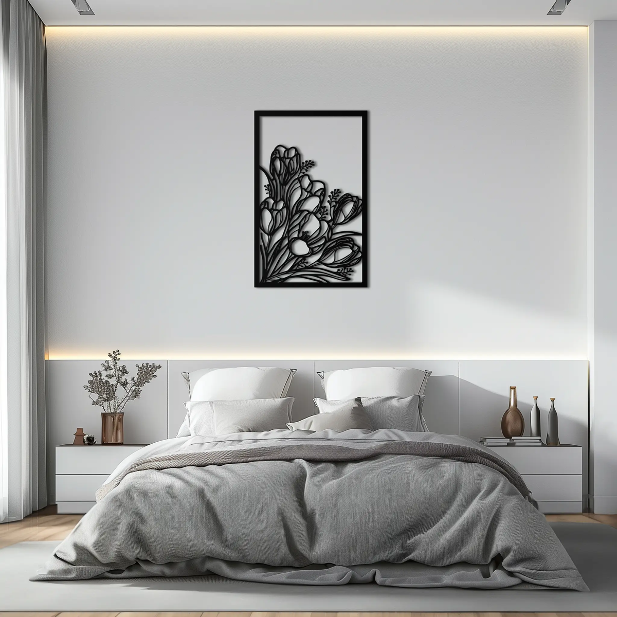 Floral Metal Wall Art – Elegant Botanical Home Decor - KAF219 by Enova Art