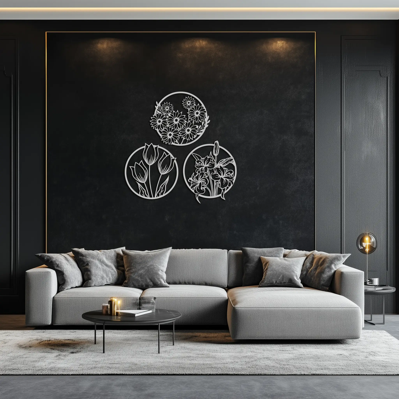 Floral Harmony Metal Wall Art - Set of Three Elegant Botanical Designs - KAF223 by Enova Art
