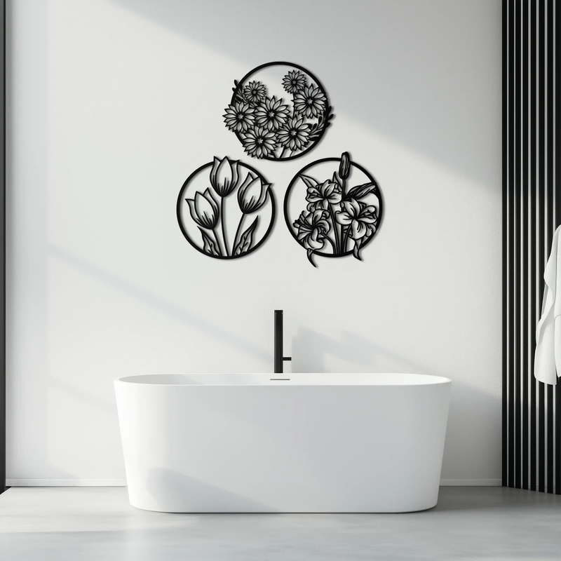 Floral Harmony Metal Wall Art - Set of Three Elegant Botanical Designs - KAF223 by Enova Art