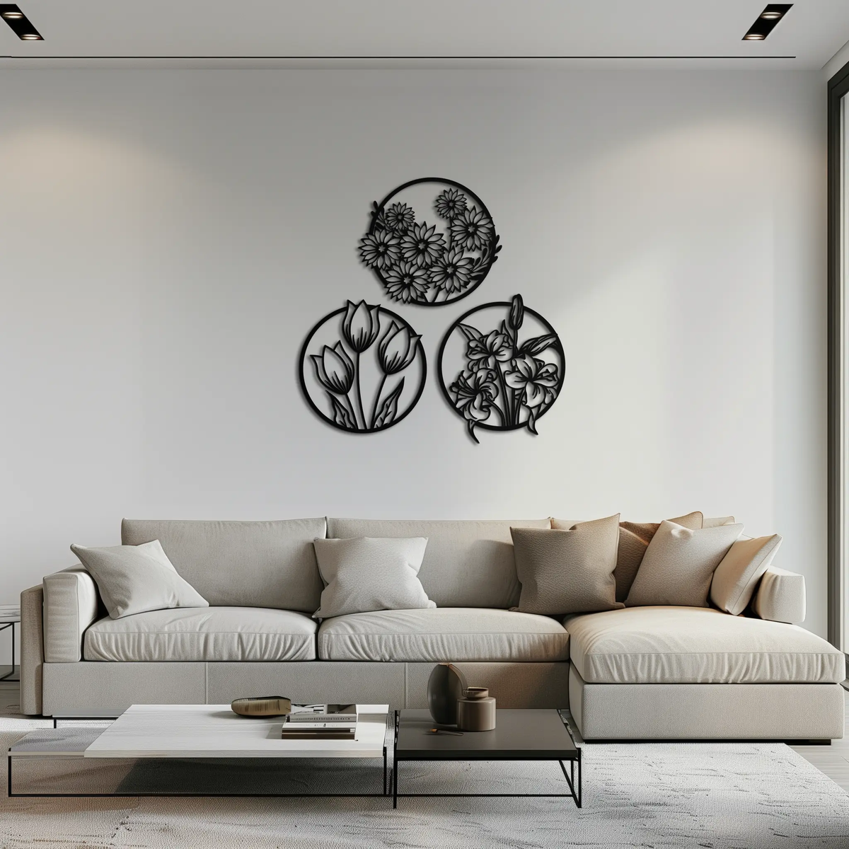 Floral Harmony Metal Wall Art - Set of Three Elegant Botanical Designs - KAF223 by Enova Art