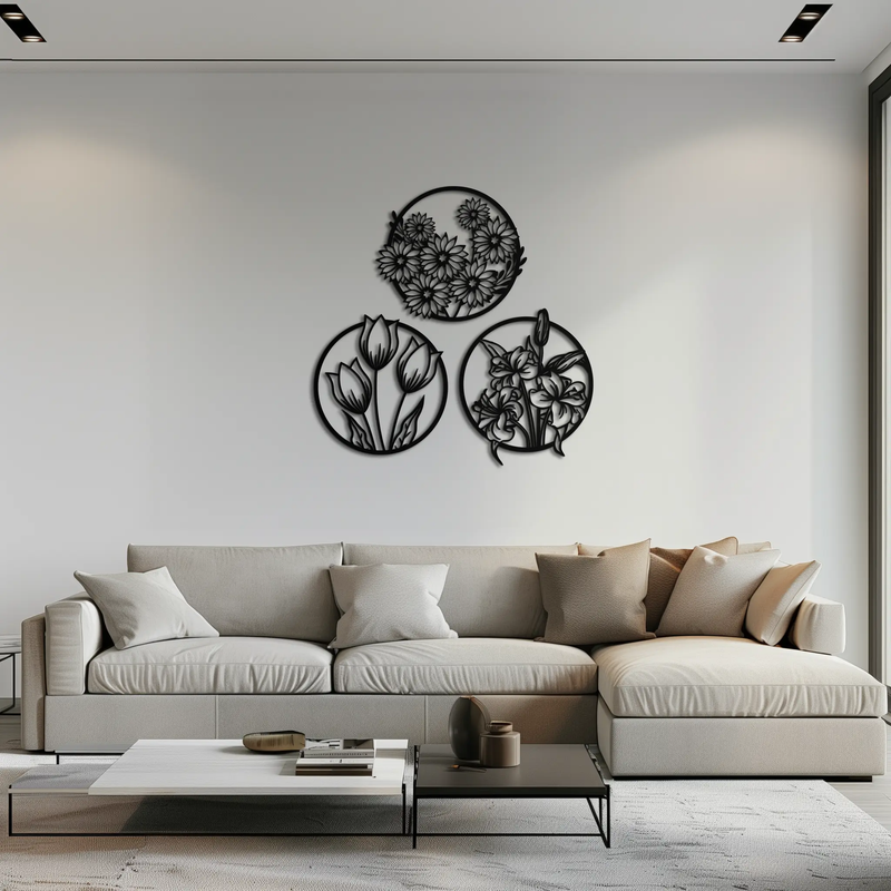 Floral Harmony Metal Wall Art - Set of Three Elegant Botanical Designs - KAF223 by Enova Art