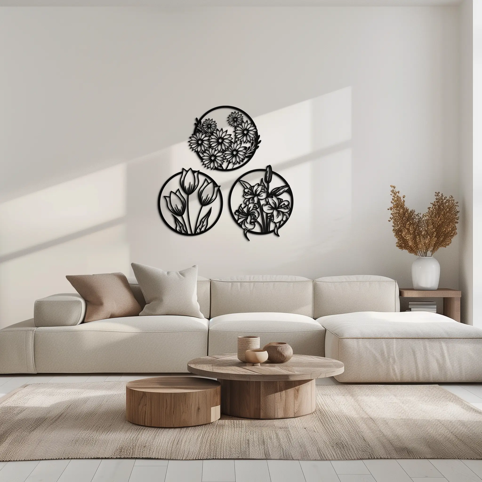 Floral Harmony Metal Wall Art - Set of Three Elegant Botanical Designs - KAF223 by Enova Art