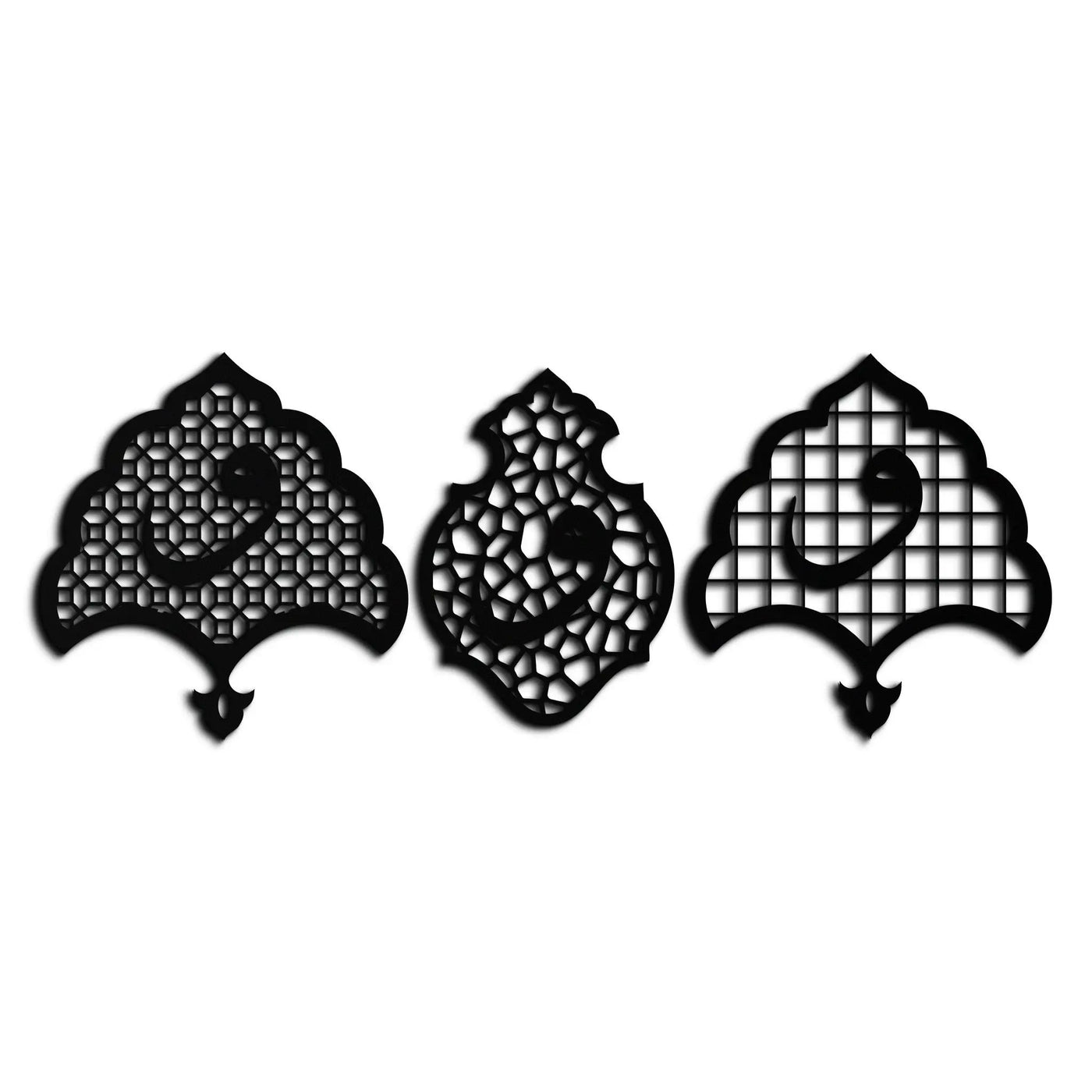 Vav Calligraphy Metal Wall Art - Set of Three Elegant Islamic Designs - KAF243 by Enova Art