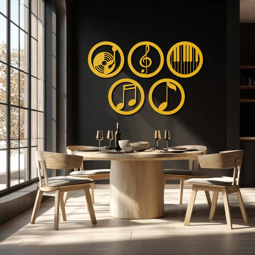 Music Notes & Instruments Wall Art - Modern Metal Music Decor- KAF257 by Enova Art