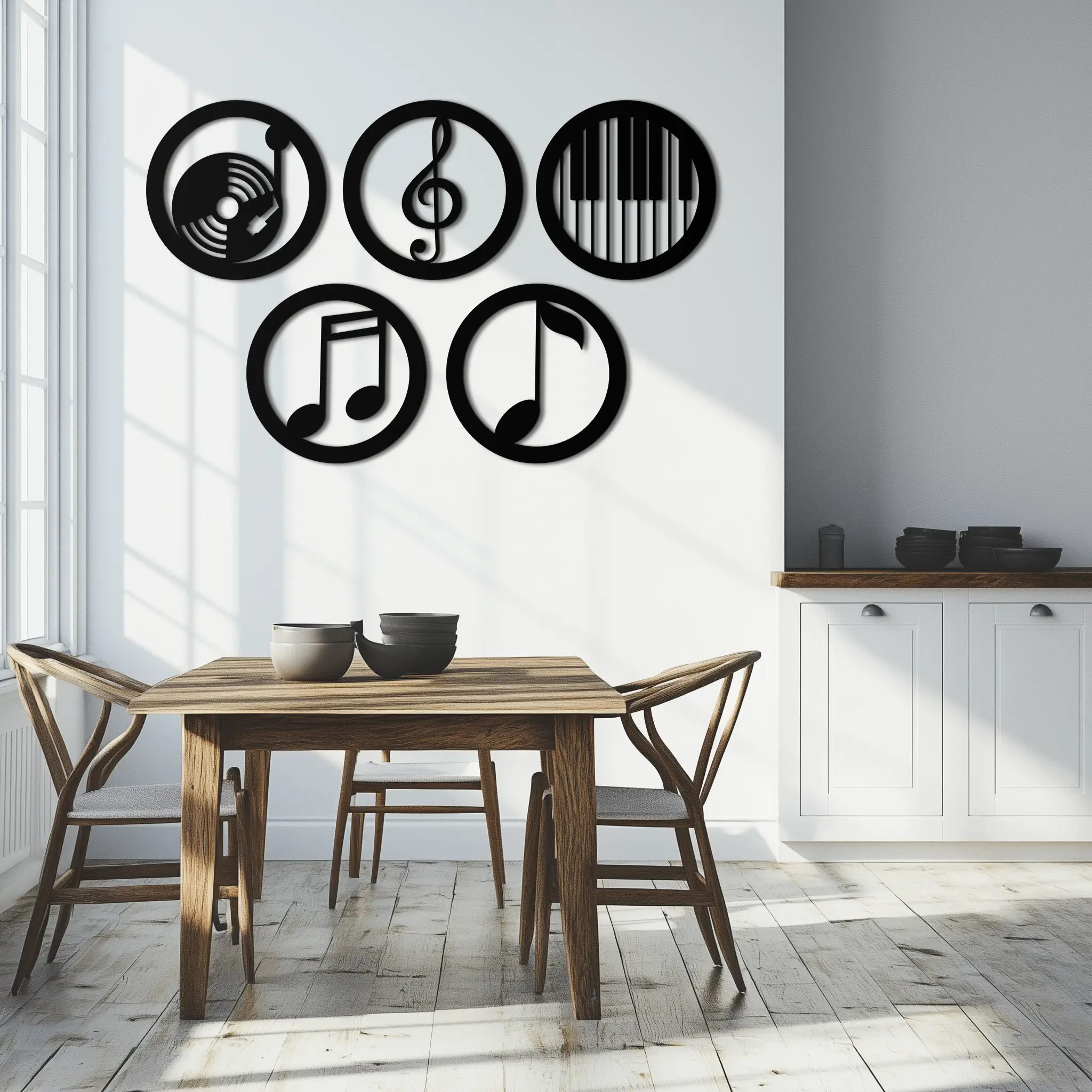 Music Notes & Instruments Wall Art - Modern Metal Music Decor- KAF257 by Enova Art