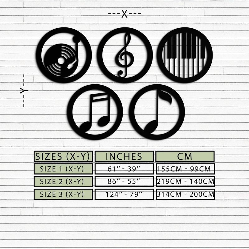 Music Notes & Instruments Wall Art - Modern Metal Music Decor- KAF257 by Enova Art