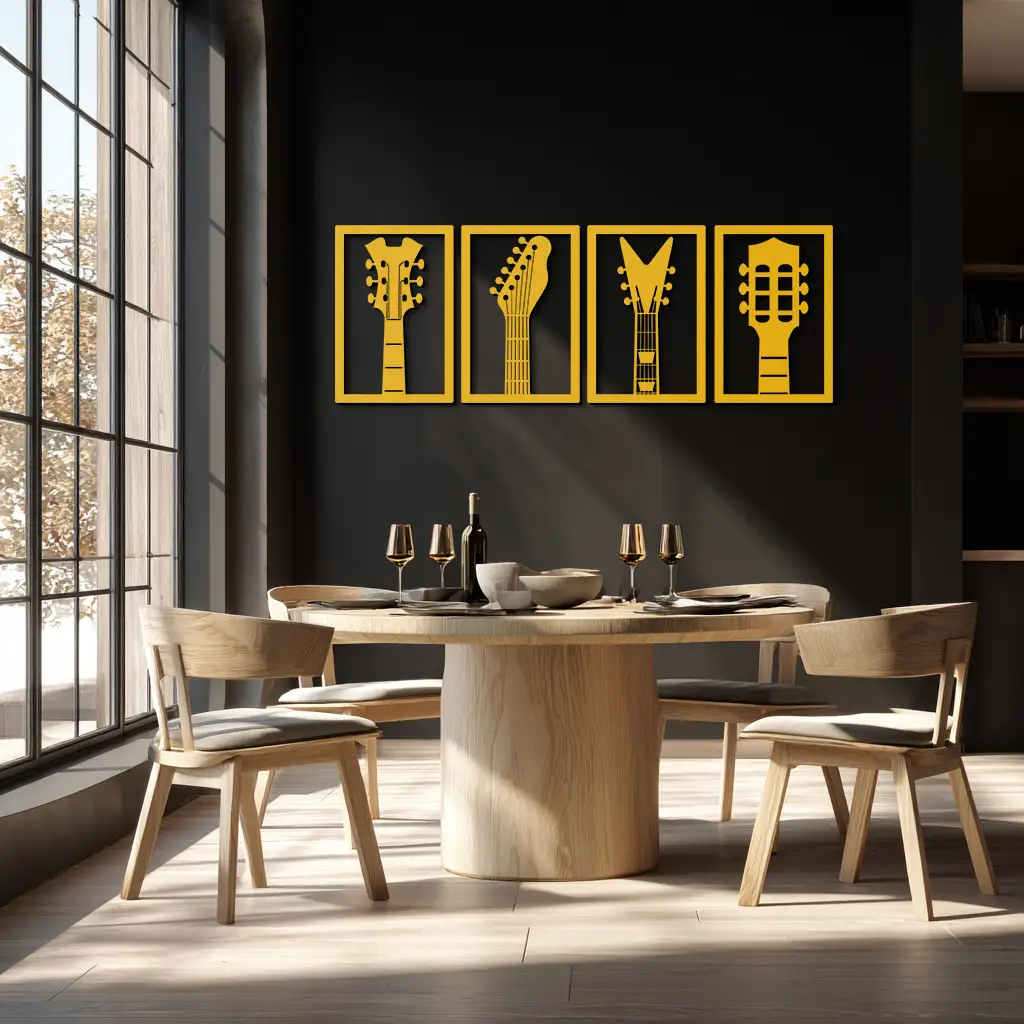 Guitar Headstock Metal Wall Art - 4-Piece Music Decor- KAF260 by Enova Art