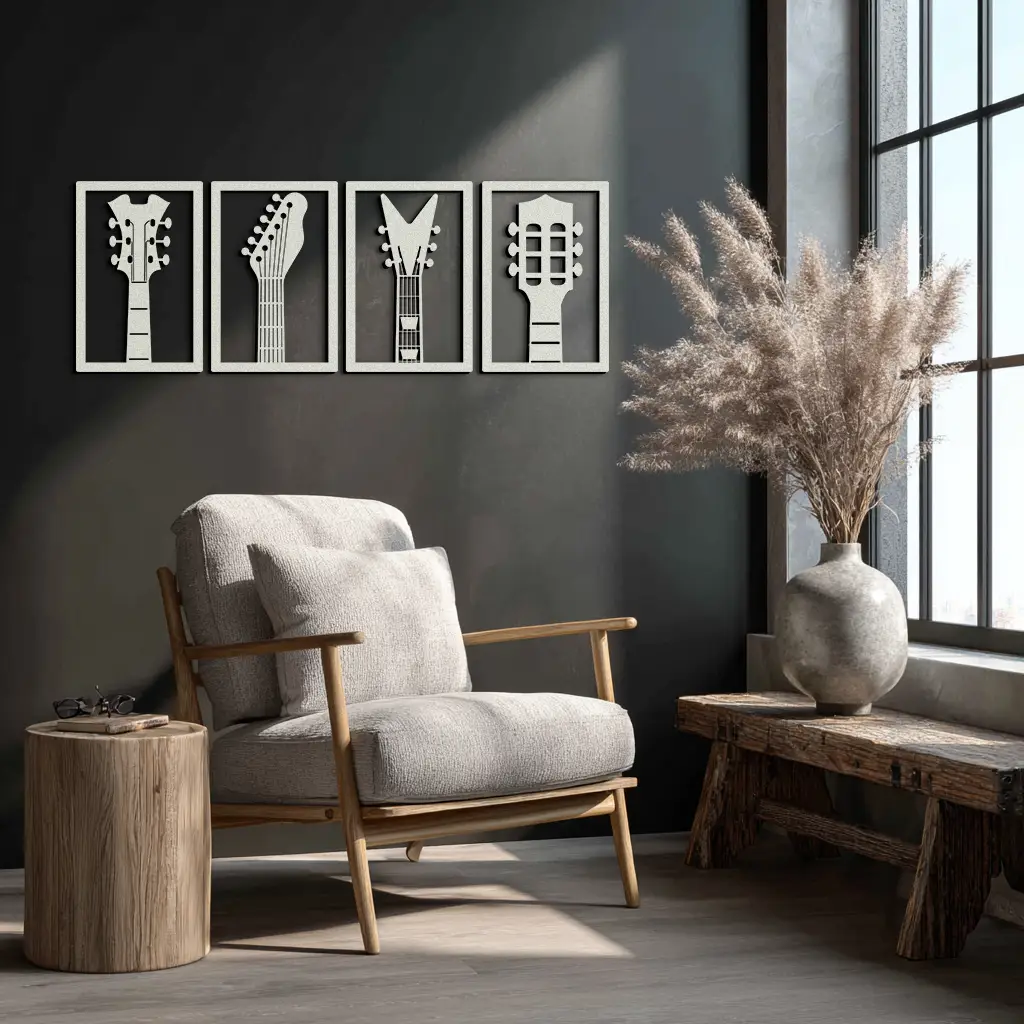 Guitar Headstock Metal Wall Art - 4-Piece Music Decor- KAF260 by Enova Art
