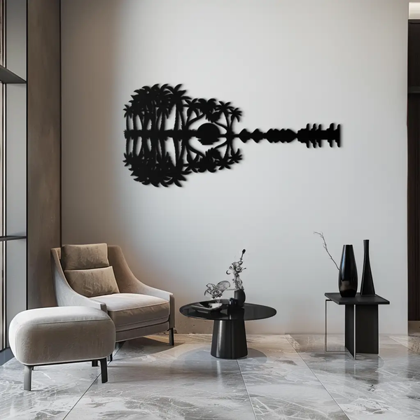 Sunset Guitar Metal Wall Art - Nature-Inspired Music Decor- KAF261