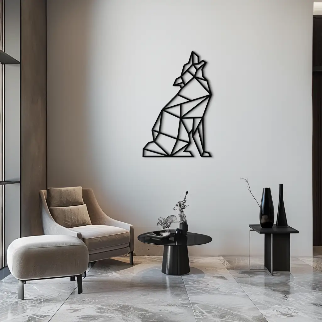 Geometric Wolf Metal Wall Art - Modern Animal Decor- KAF262 by Enova Art