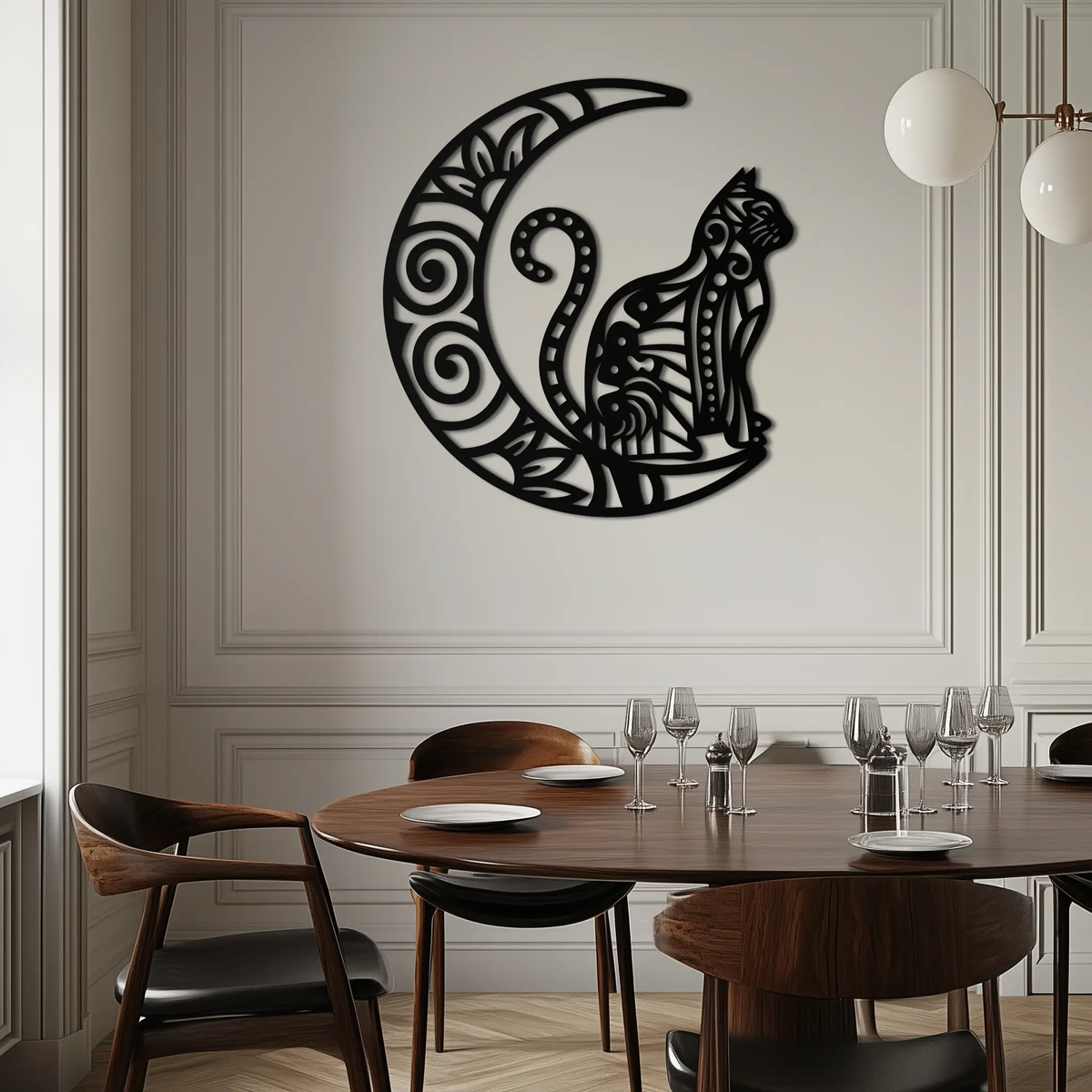 Moon & Cat Metal Wall Art – Mystical Feline Decor - KAF266 by Enova Art