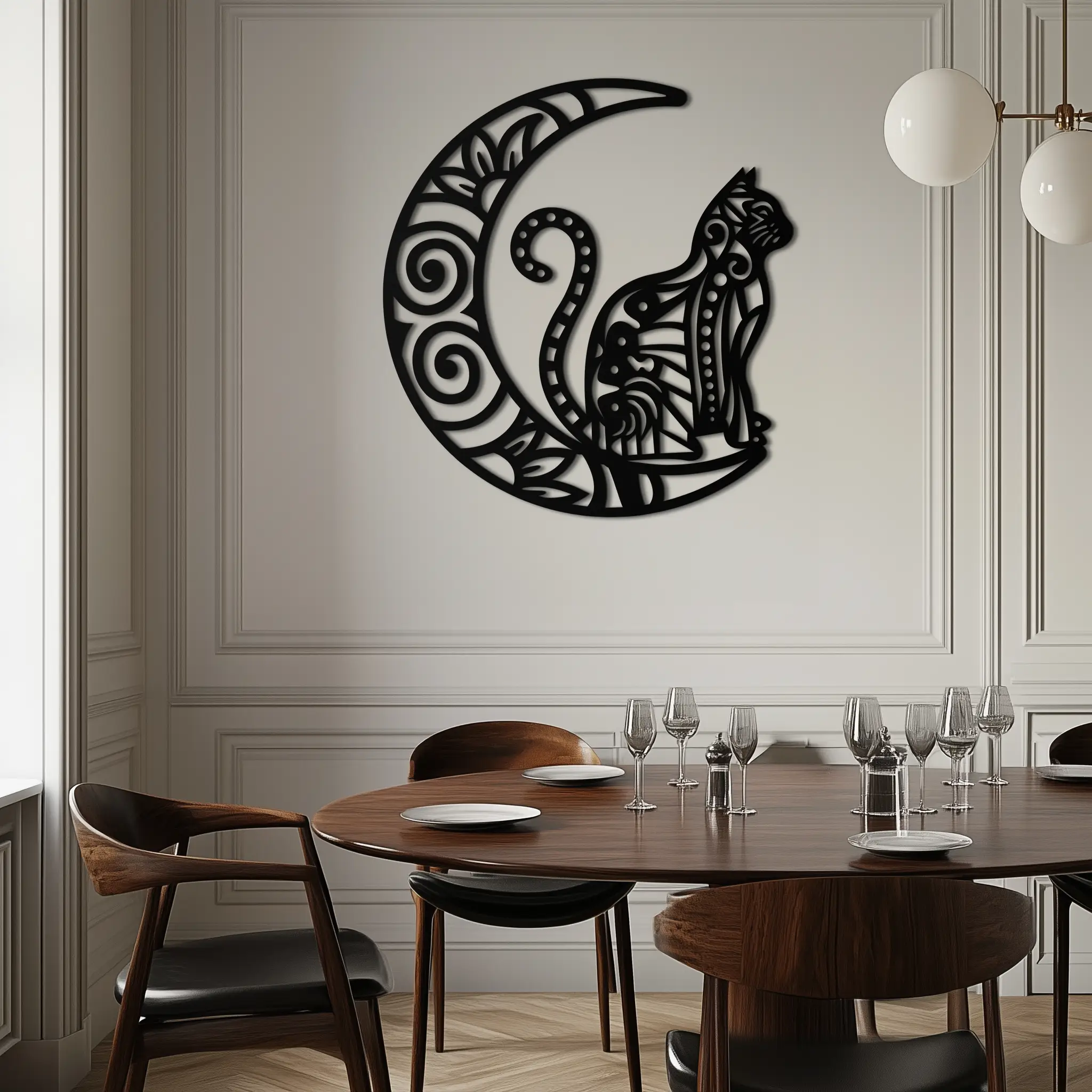 Moon & Cat Metal Wall Art – Mystical Feline Decor - KAF266 by Enova Art
