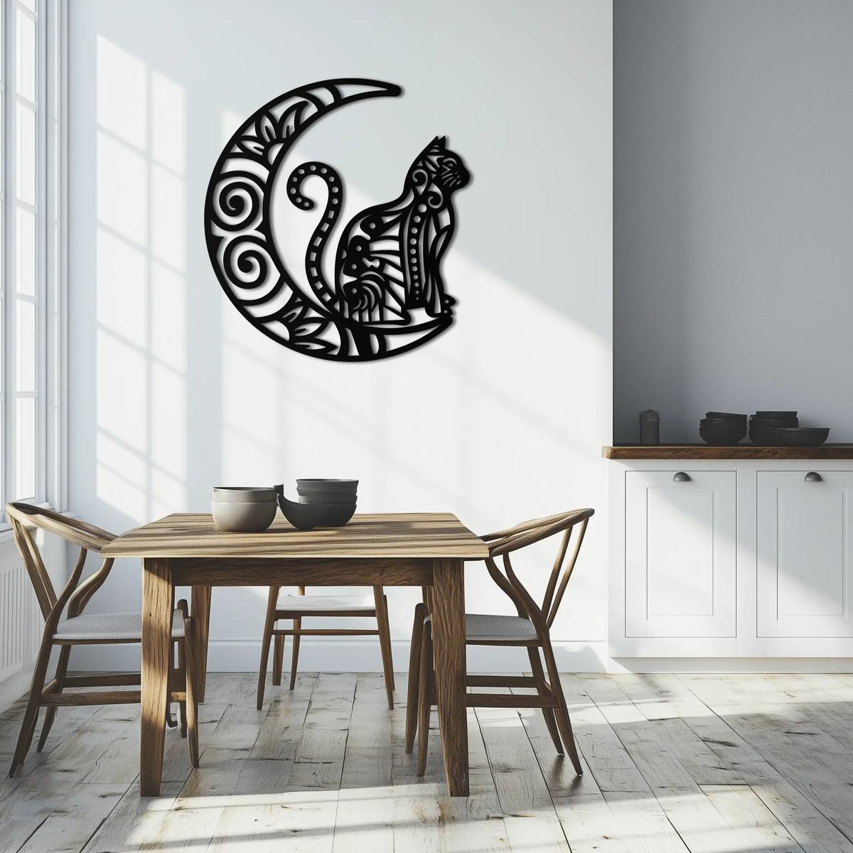 Moon & Cat Metal Wall Art – Mystical Feline Decor - KAF266 by Enova Art