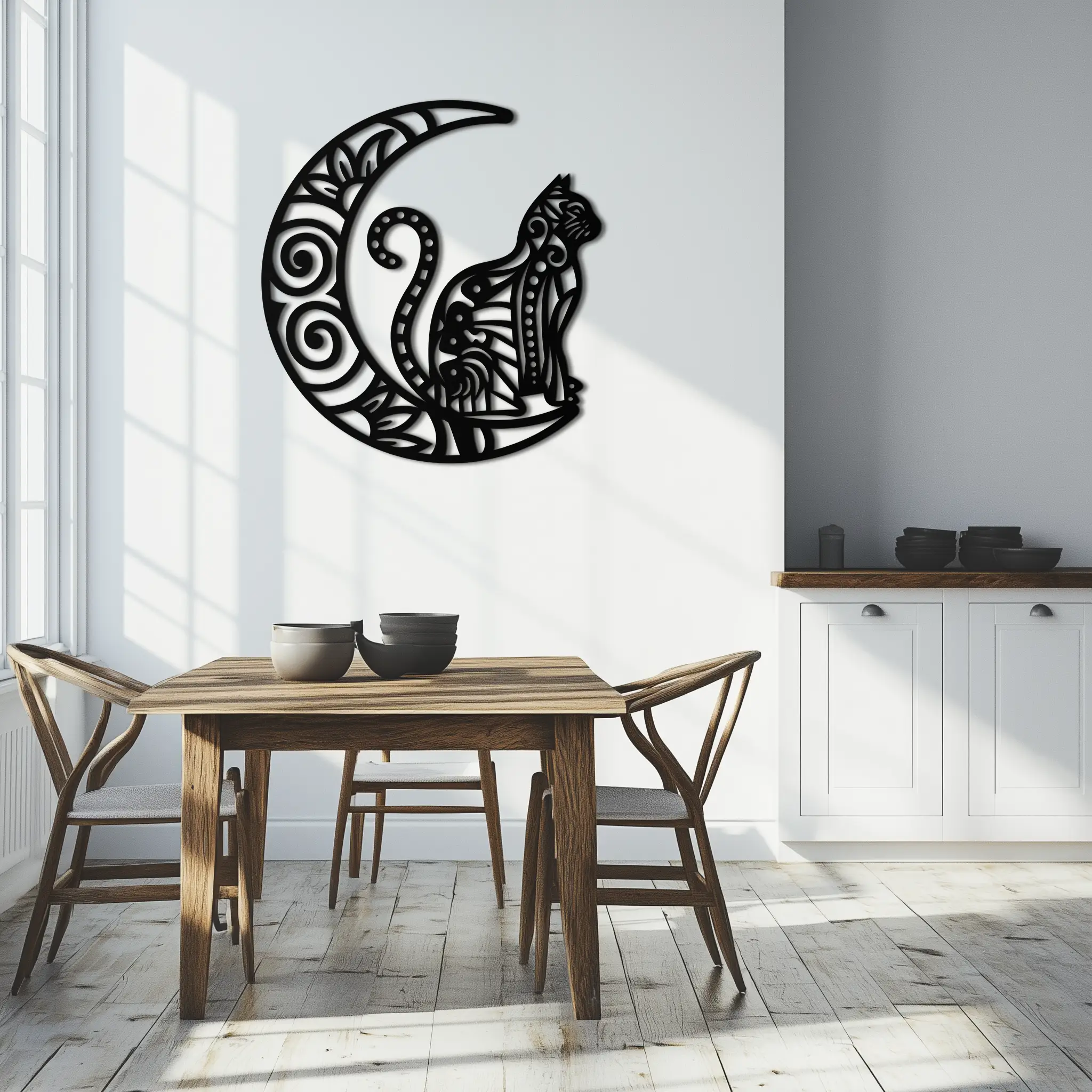 Moon & Cat Metal Wall Art – Mystical Feline Decor - KAF266 by Enova Art