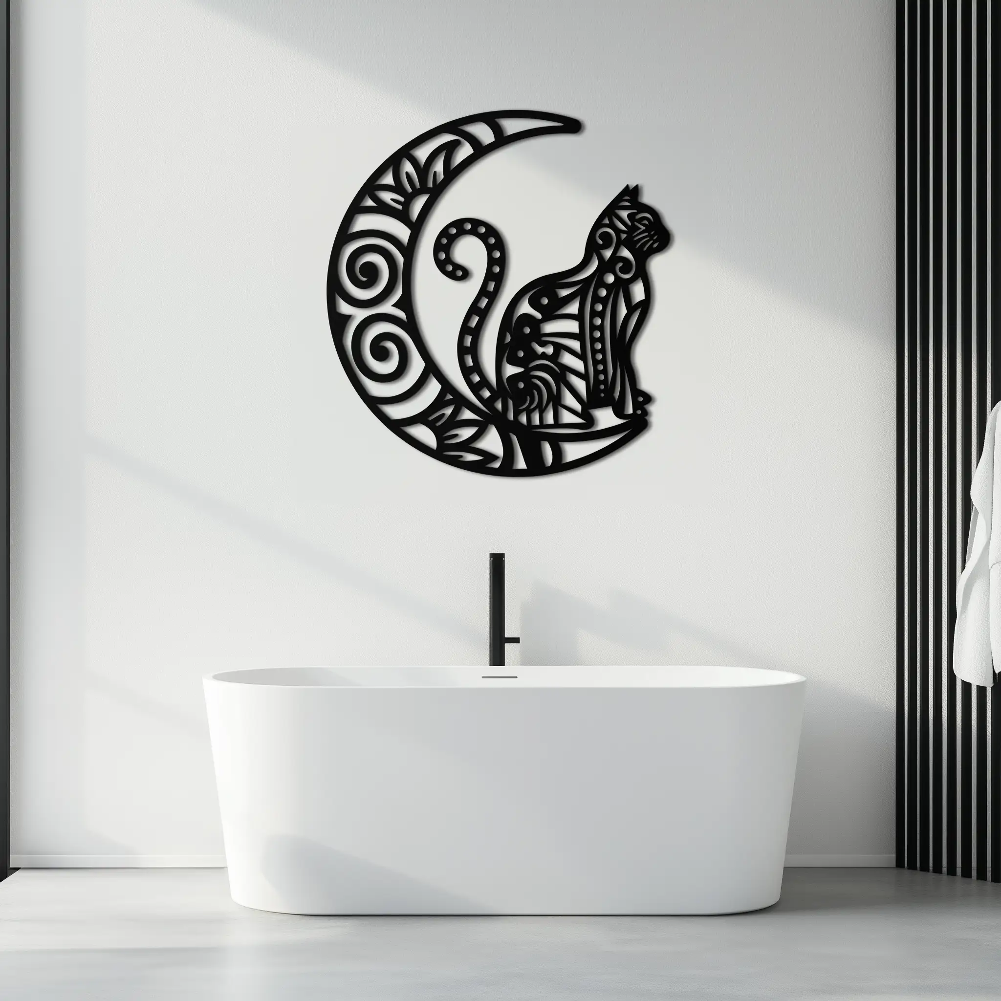 Moon & Cat Metal Wall Art – Mystical Feline Decor - KAF266 by Enova Art