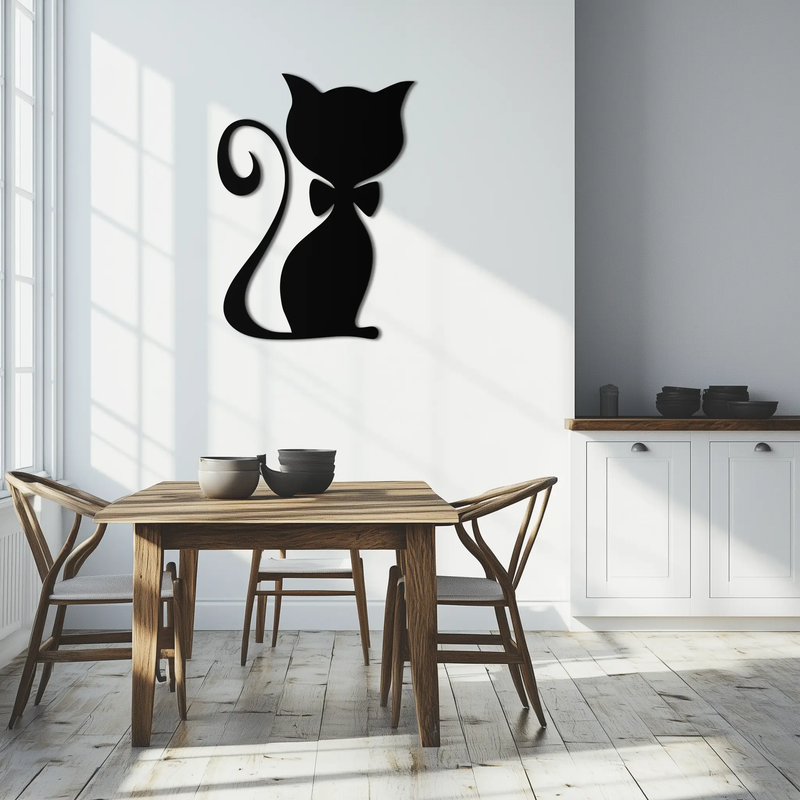 Cute Cat Metal Wall Art – Minimalist Feline Decor - KAF268 by Enova Art