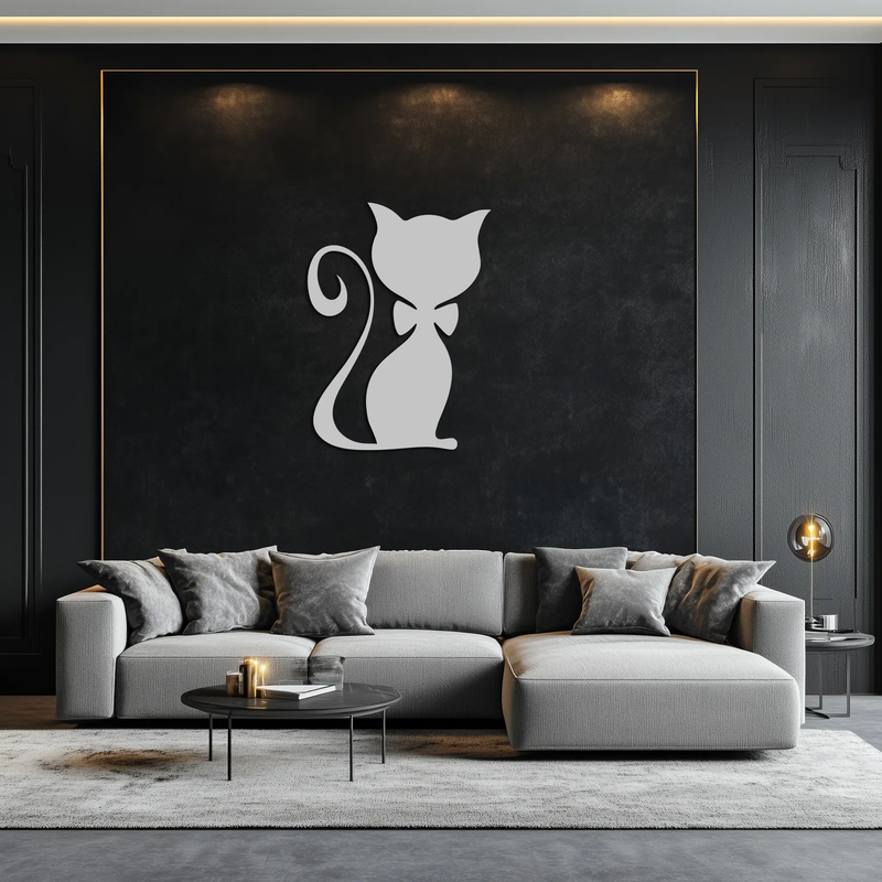 Cute Cat Metal Wall Art – Minimalist Feline Decor - KAF268 by Enova Art