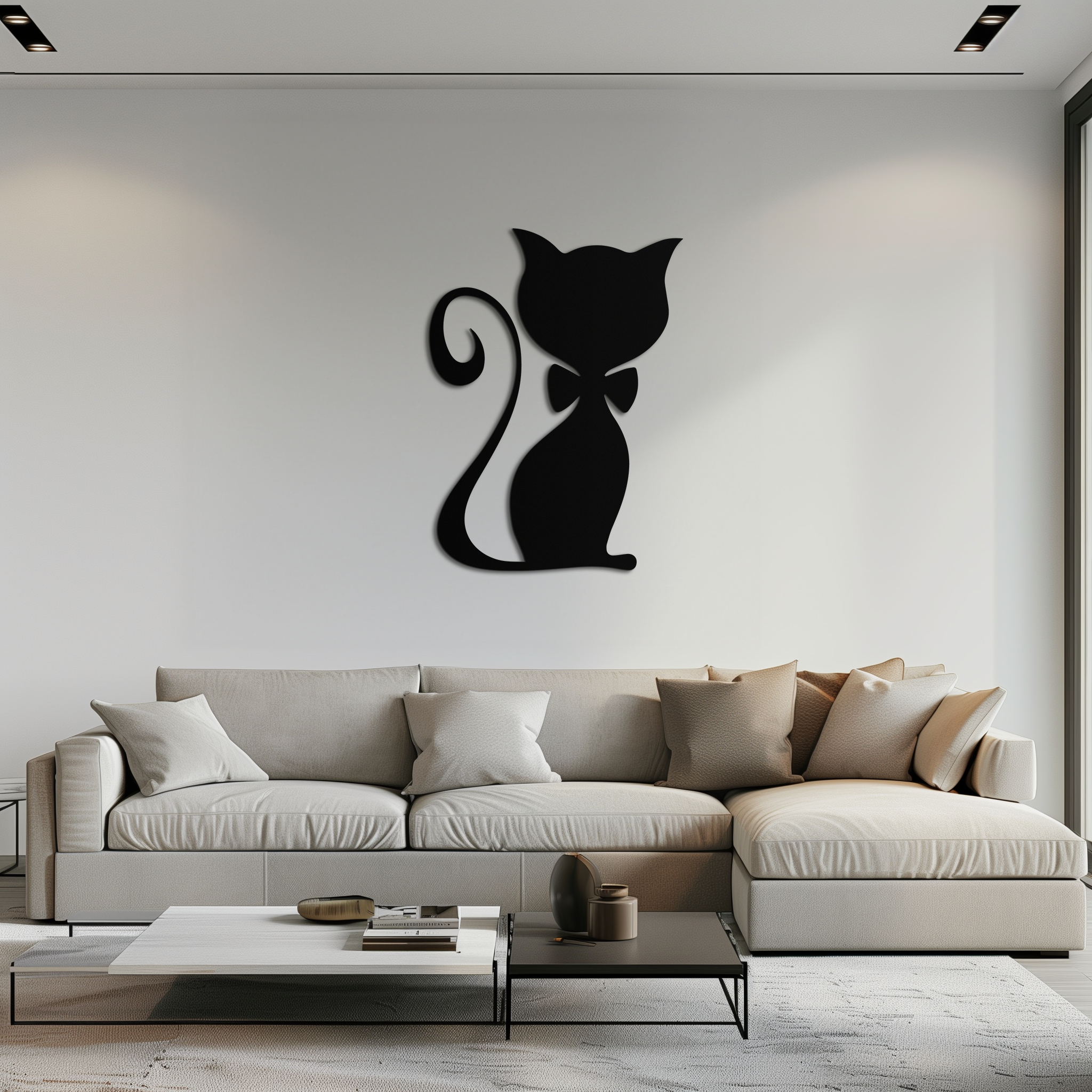 Cute Cat Metal Wall Art – Minimalist Feline Decor - KAF268 by Enova Art