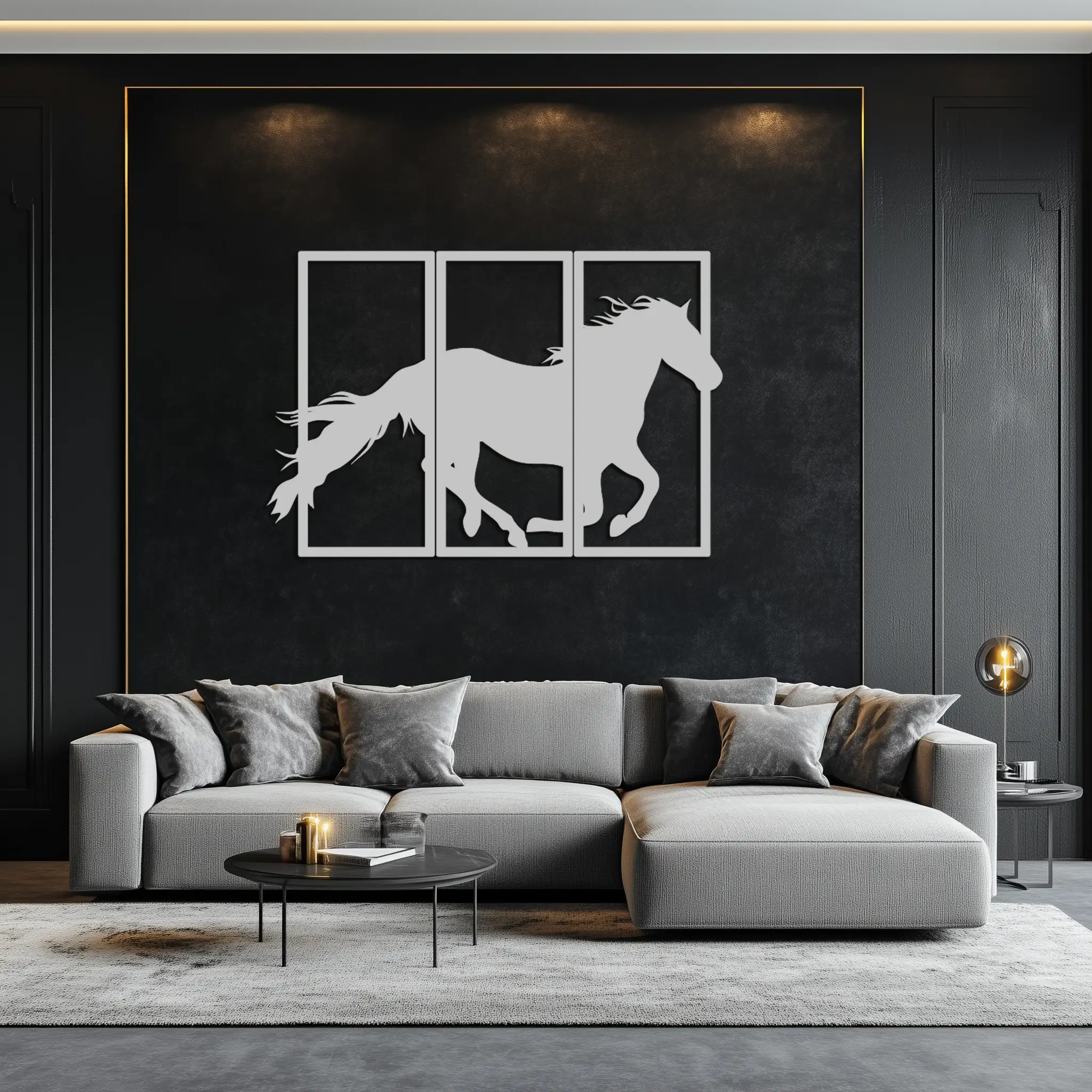 Galloping Horse Metal Wall Art – 3-Panel Western Decor - KAF270 by Enova Art