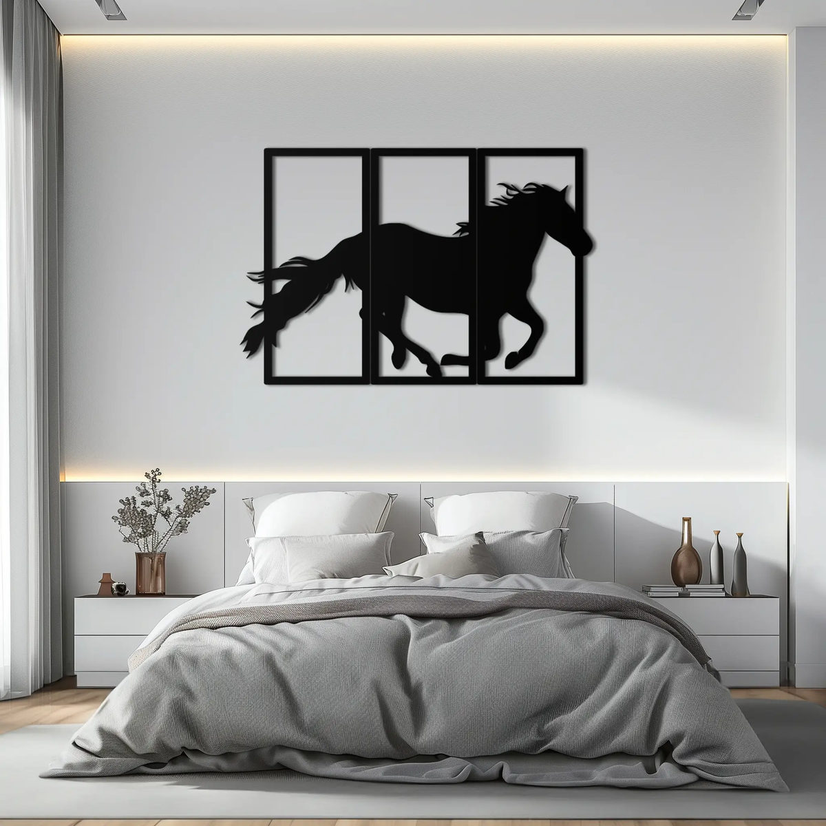 Galloping Horse Metal Wall Art – 3-Panel Western Decor - KAF270 by Enova Art