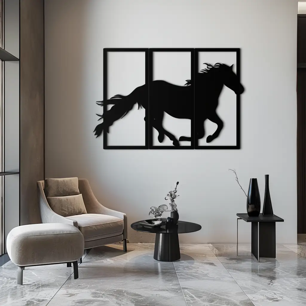 Galloping Horse Metal Wall Art – 3-Panel Western Decor - KAF270 by Enova Art