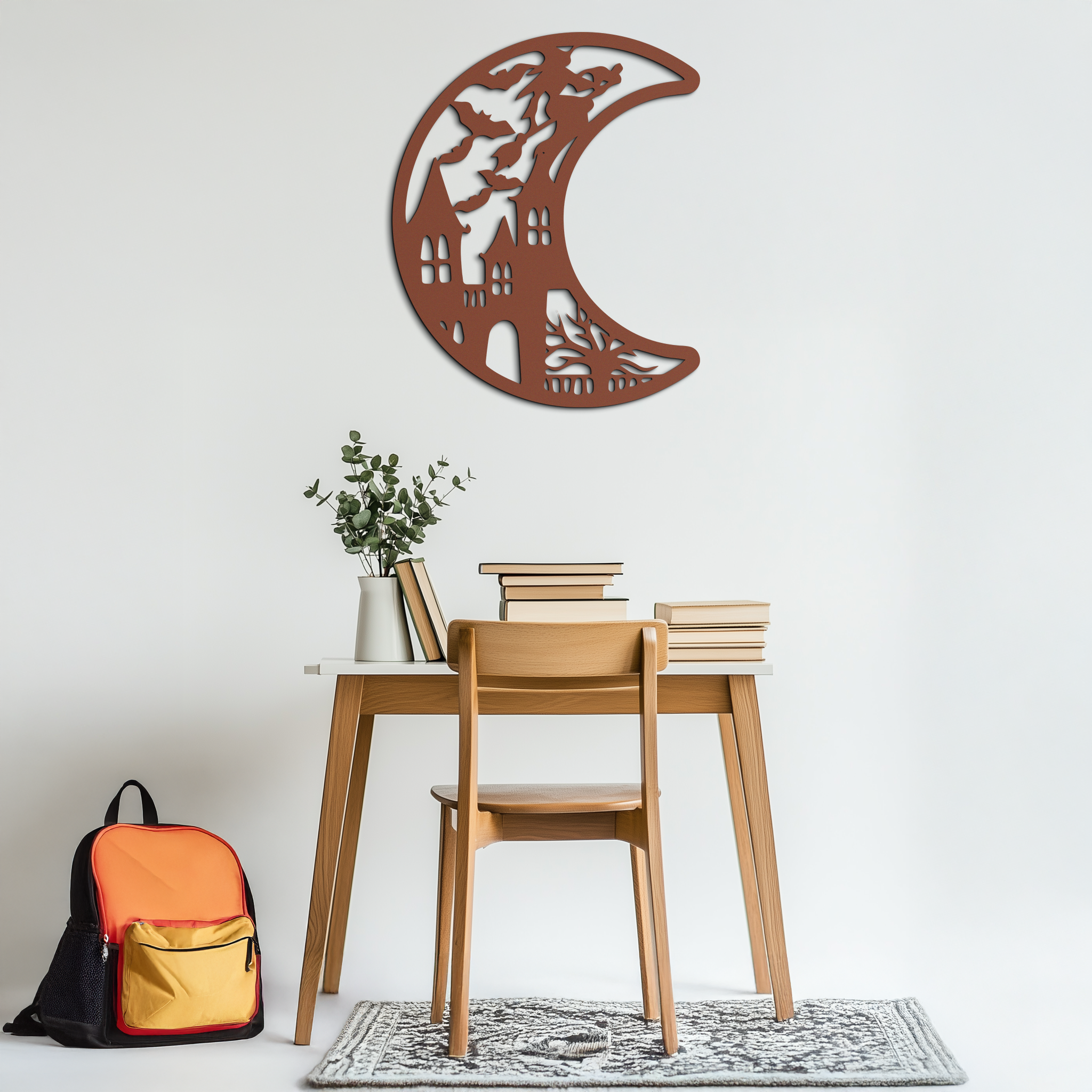 Haunted Moon Halloween Metal Wall Art - Witch & Castle Silhouette - KAF274 by Enova Art