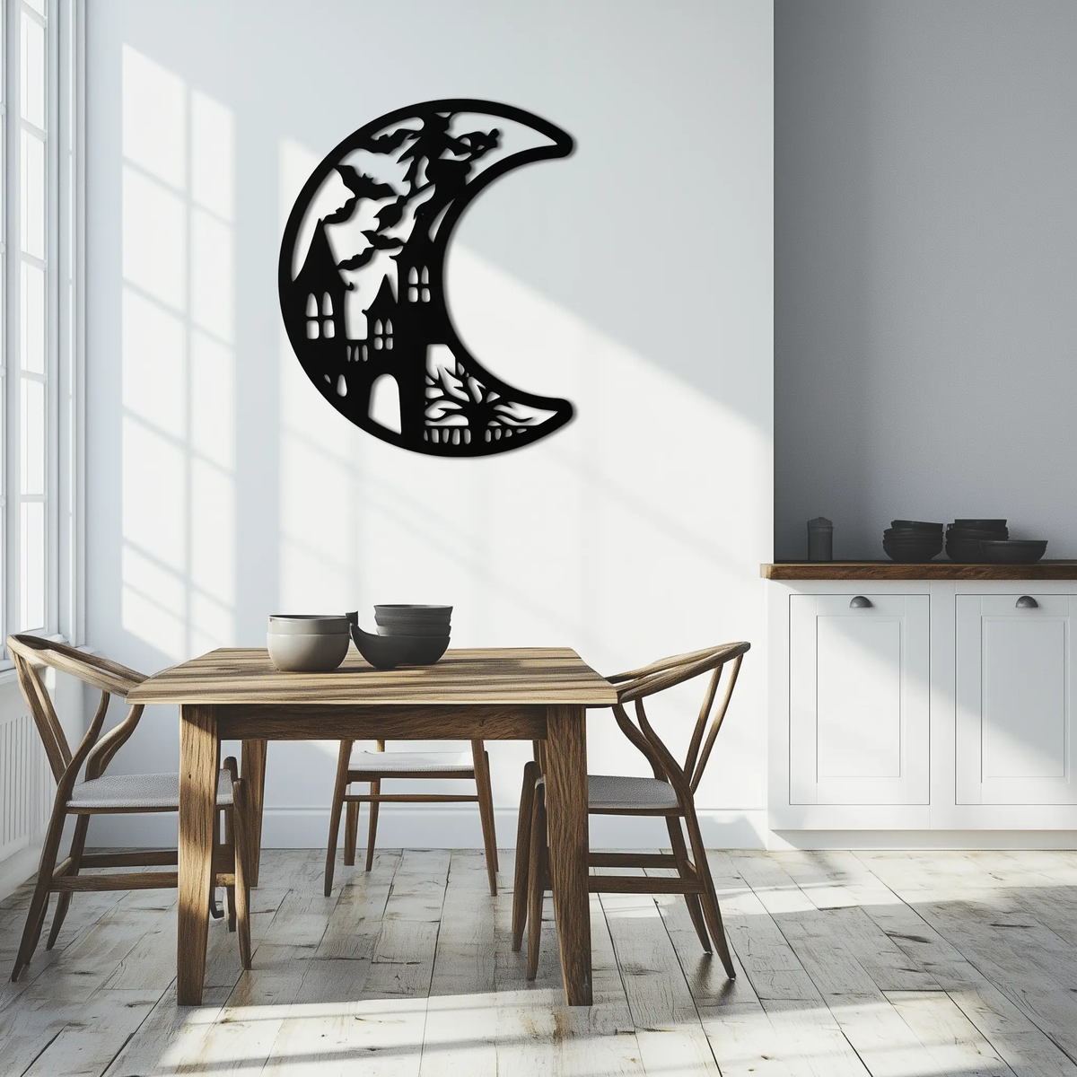 Haunted Moon Halloween Metal Wall Art - Witch & Castle Silhouette - KAF274 by Enova Art