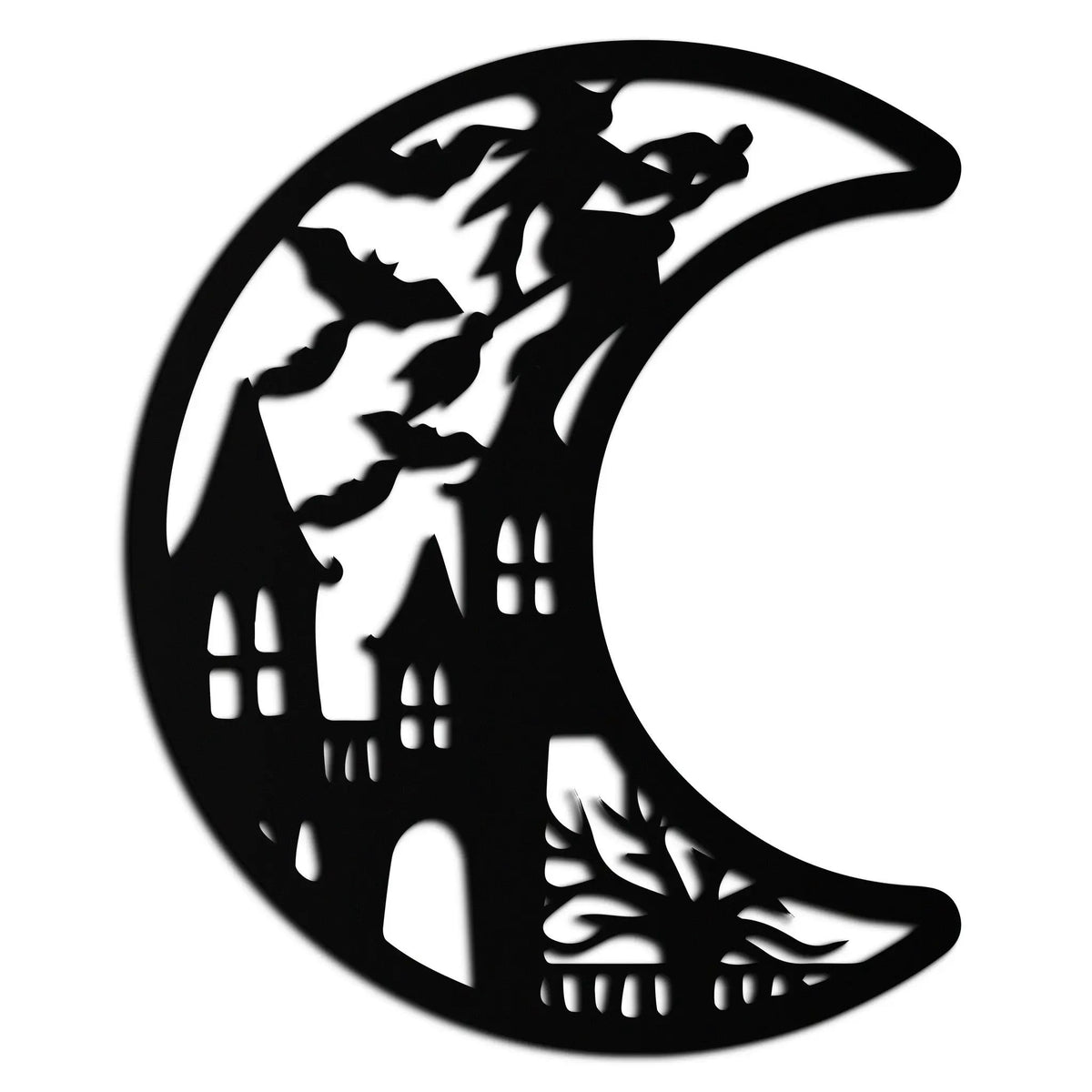 Haunted Moon Halloween Metal Wall Art - Witch & Castle Silhouette - KAF274 by Enova Art