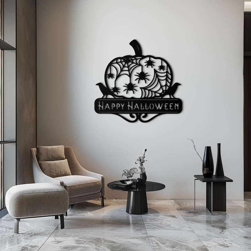 Happy Halloween Pumpkin Metal Wall Art - Spooky Home Decor - KAF275 by Enova Art