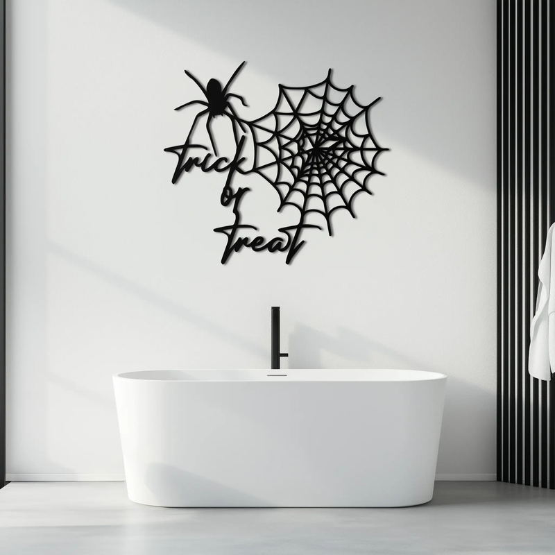 "Trick or Treat" Halloween Metal Wall Art – Spider Web Design- KAF278 by Enova Art