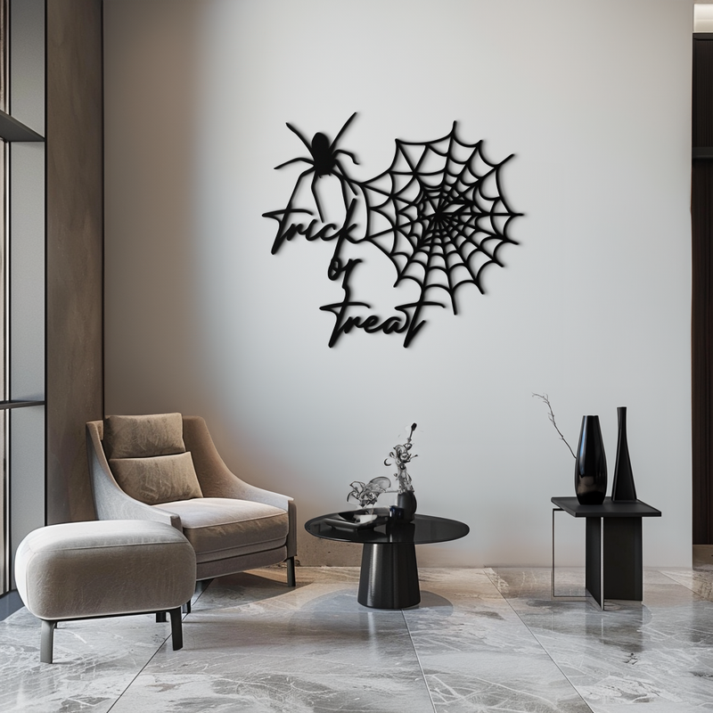 "Trick or Treat" Halloween Metal Wall Art – Spider Web Design- KAF278 by Enova Art