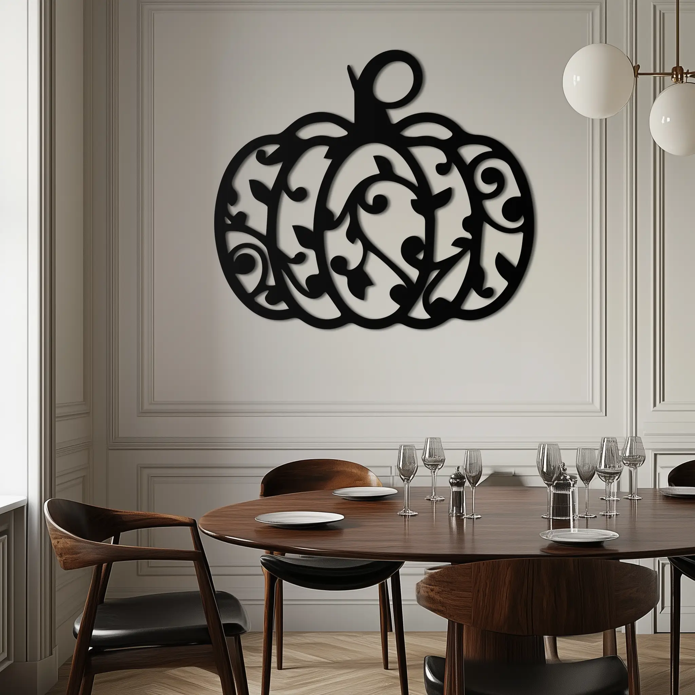 Ornamental Pumpkin Metal Wall Art - Elegant Halloween Vine Decor- KAF279 by Enova Art