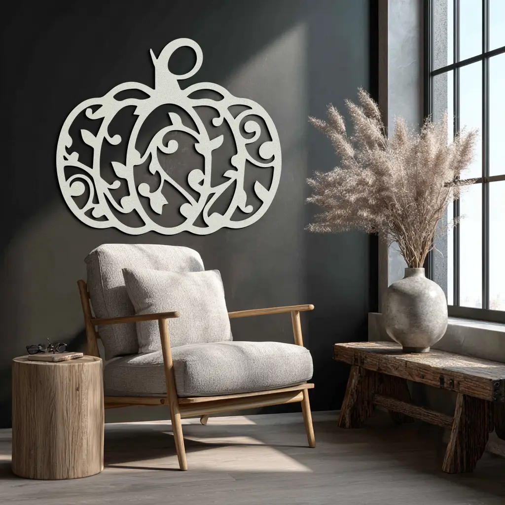 Ornamental Pumpkin Metal Wall Art - Elegant Halloween Vine Decor- KAF279 by Enova Art