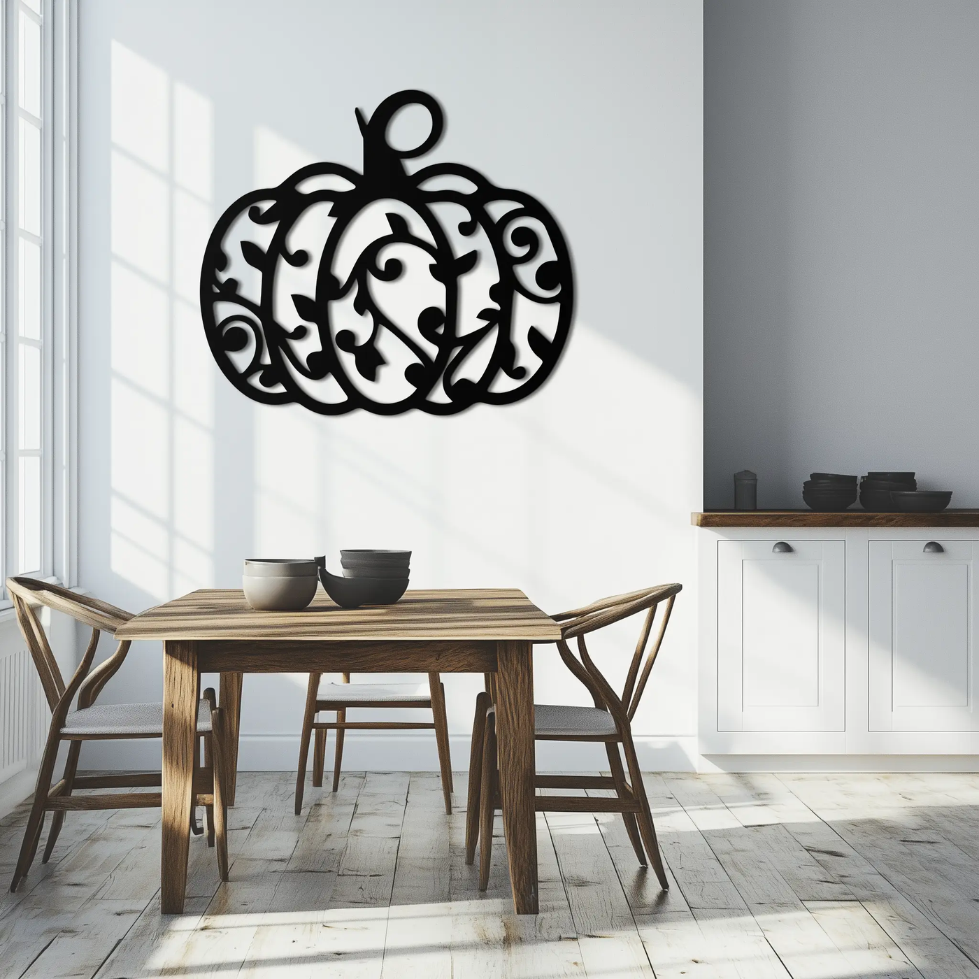 Ornamental Pumpkin Metal Wall Art - Elegant Halloween Vine Decor- KAF279 by Enova Art