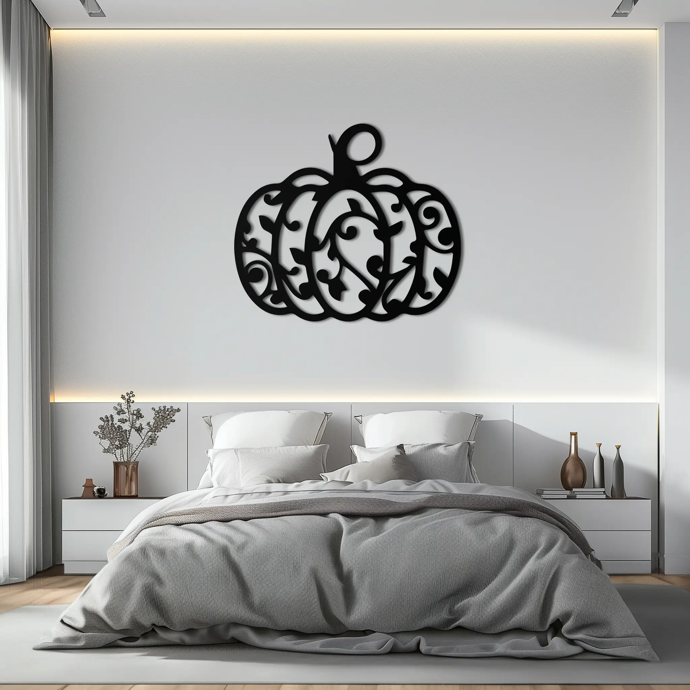 Ornamental Pumpkin Metal Wall Art - Elegant Halloween Vine Decor- KAF279 by Enova Art
