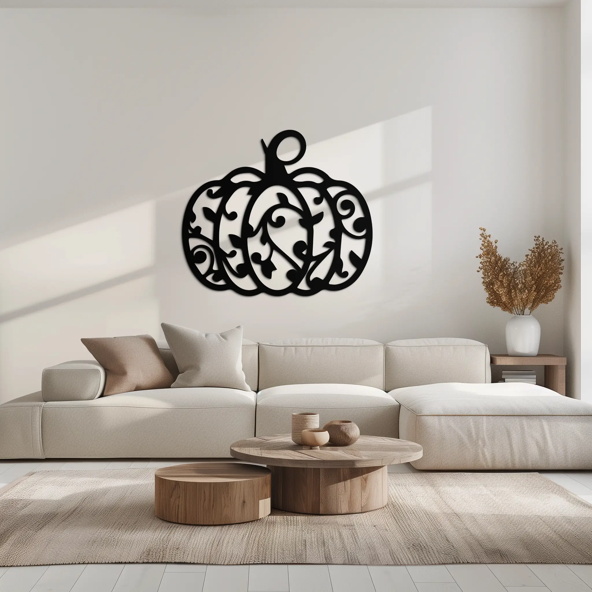 Ornamental Pumpkin Metal Wall Art - Elegant Halloween Vine Decor- KAF279 by Enova Art