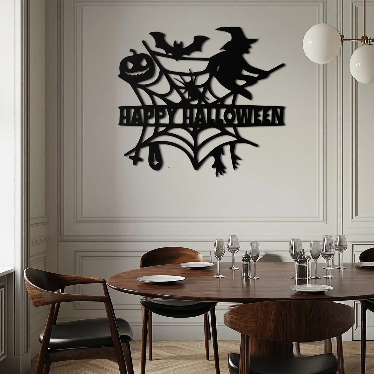 Happy Halloween Metal Wall Art - Witch & Web Design- KAF280 by Enova Art