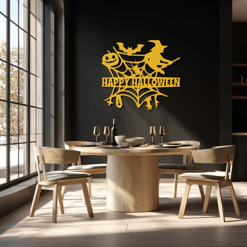 Happy Halloween Metal Wall Art - Witch & Web Design- KAF280 by Enova Art