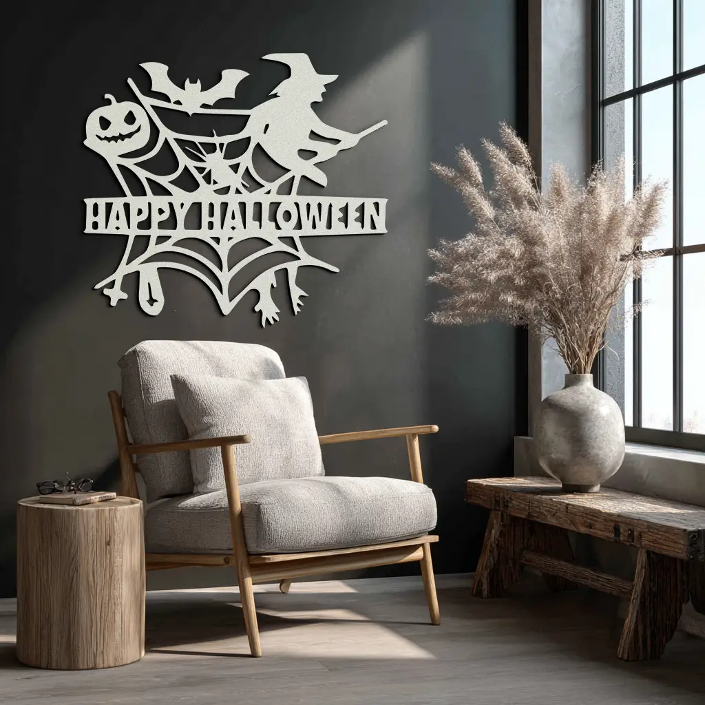 Happy Halloween Metal Wall Art - Witch & Web Design- KAF280 by Enova Art