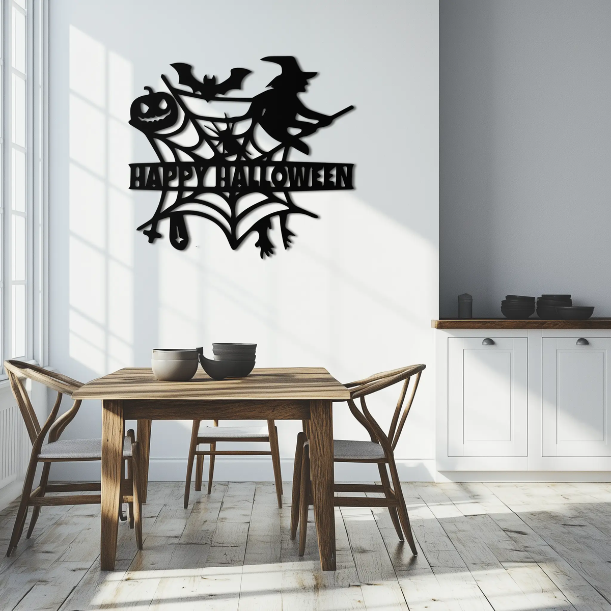 Happy Halloween Metal Wall Art - Witch & Web Design- KAF280 by Enova Art