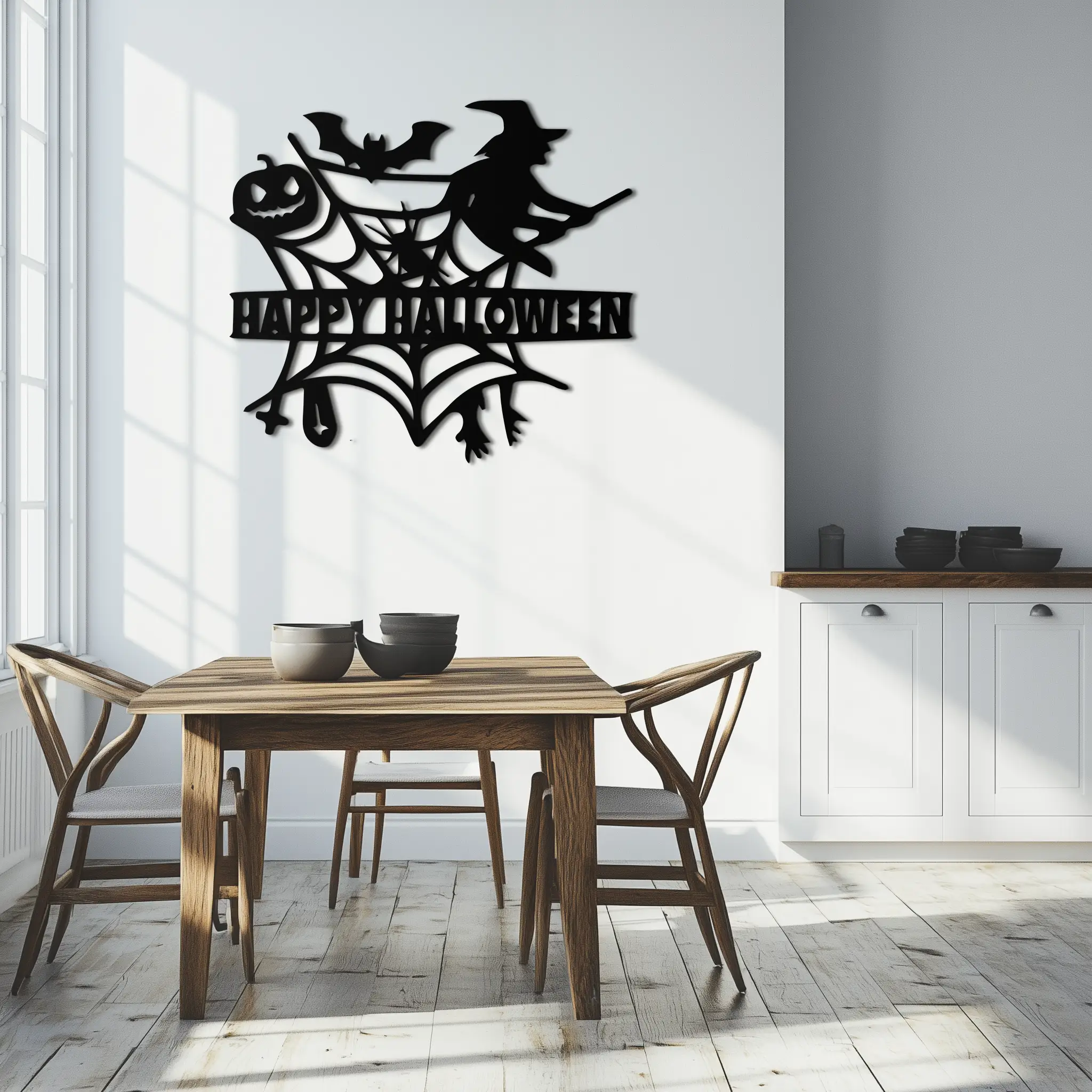Happy Halloween Metal Wall Art - Witch & Web Design- KAF280 by Enova Art