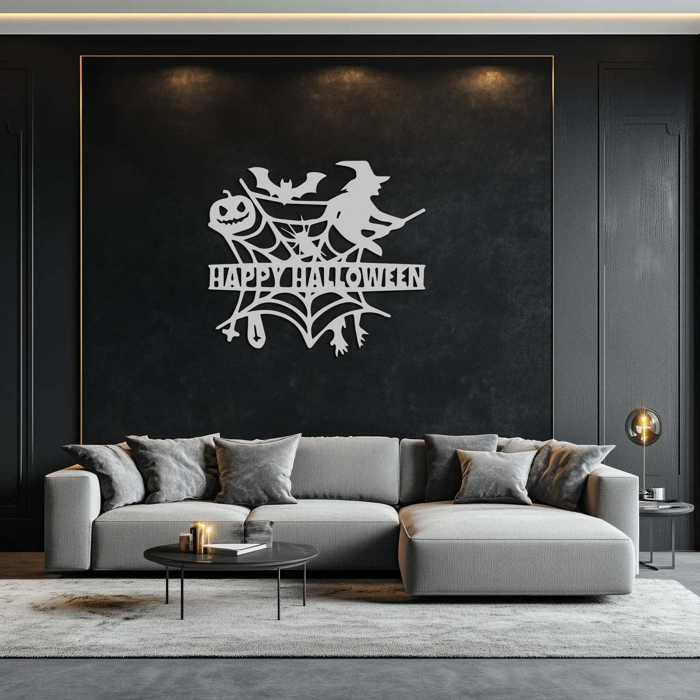 Happy Halloween Metal Wall Art - Witch & Web Design- KAF280 by Enova Art