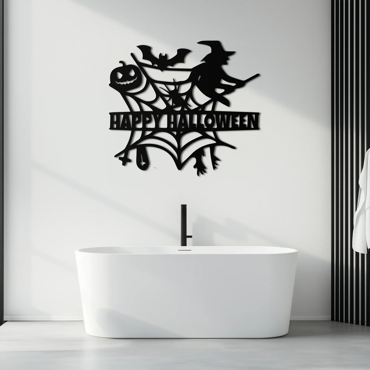 Happy Halloween Metal Wall Art - Witch & Web Design- KAF280 by Enova Art