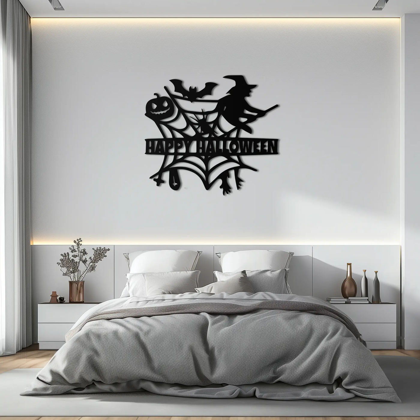Happy Halloween Metal Wall Art - Witch & Web Design- KAF280 by Enova Art