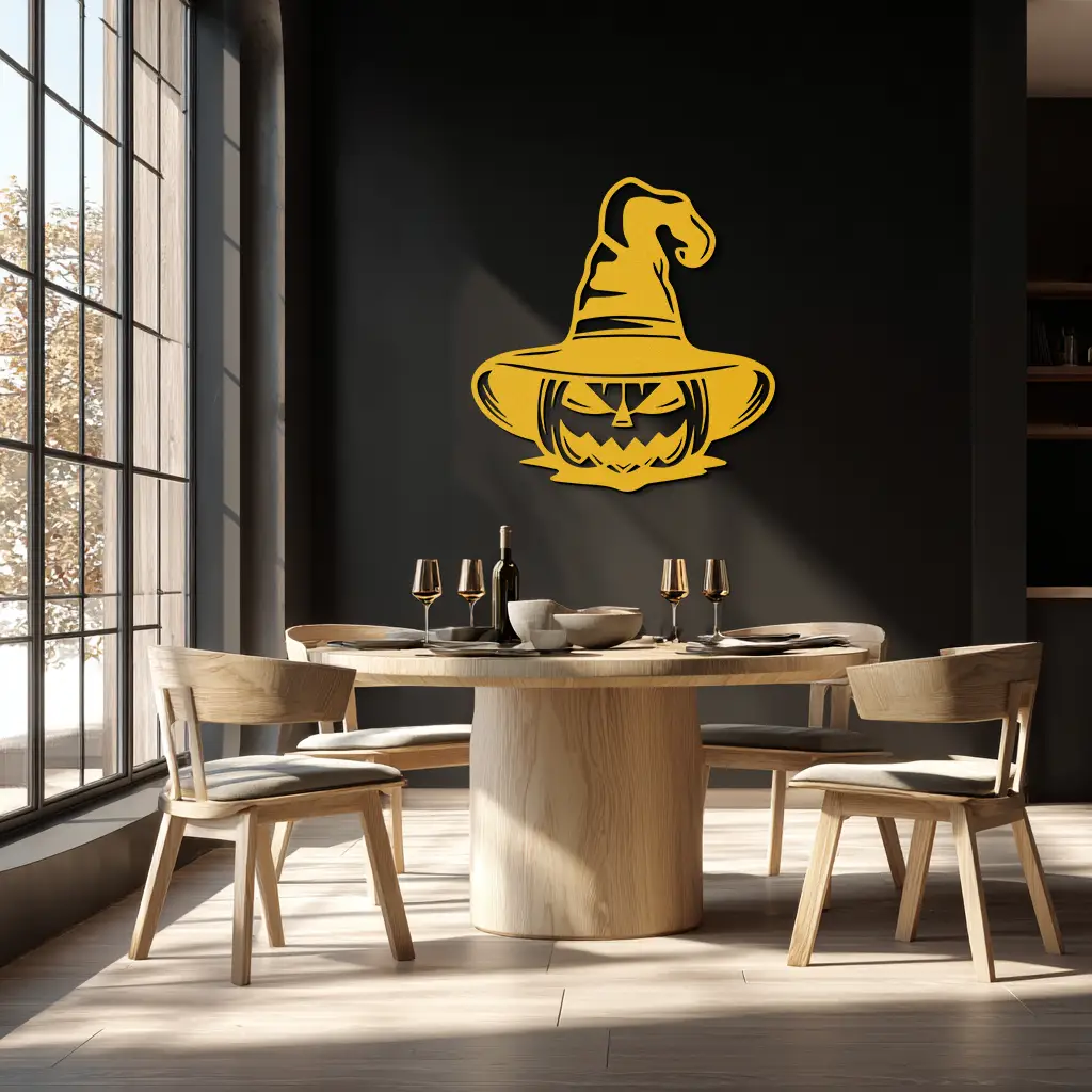 Witch Hat Pumpkin Metal Wall Art - Spooky Halloween Decor- KAF281 by Enova Art