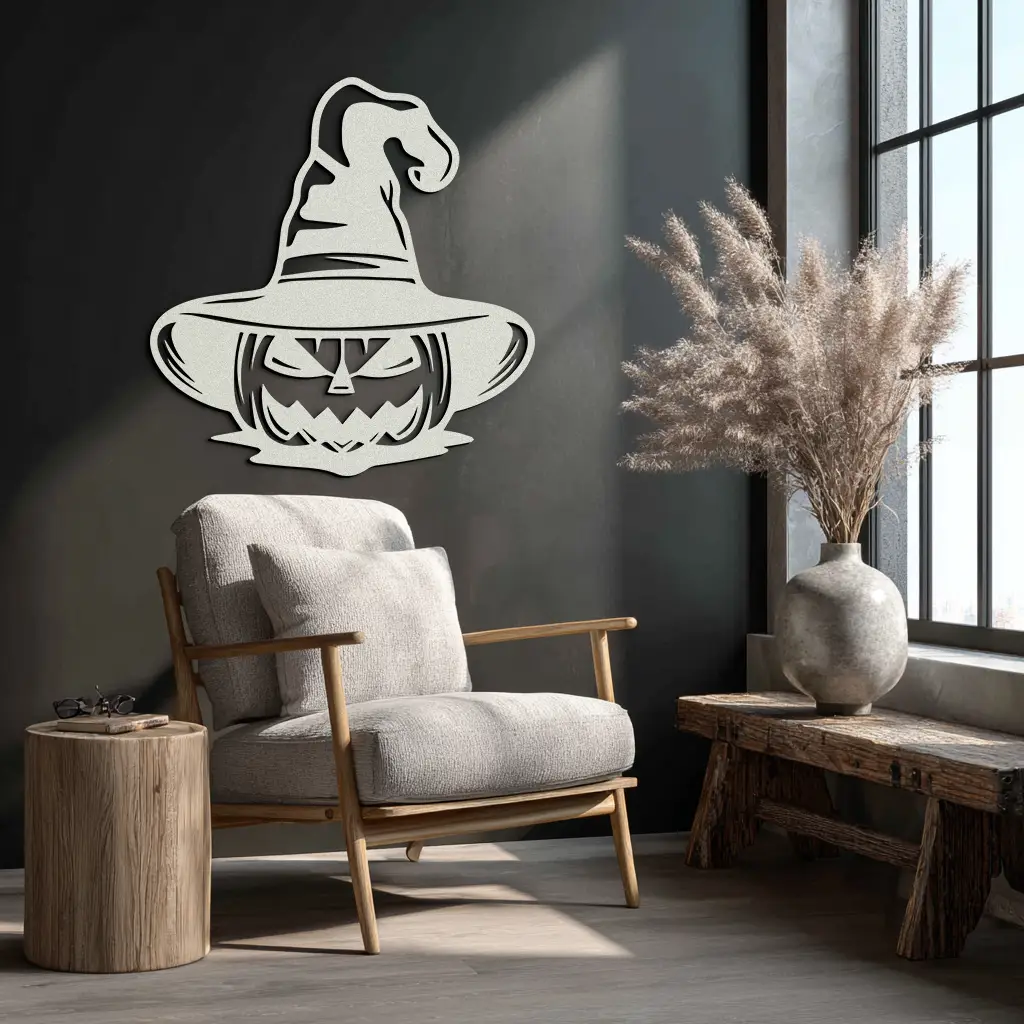 Witch Hat Pumpkin Metal Wall Art - Spooky Halloween Decor- KAF281 by Enova Art