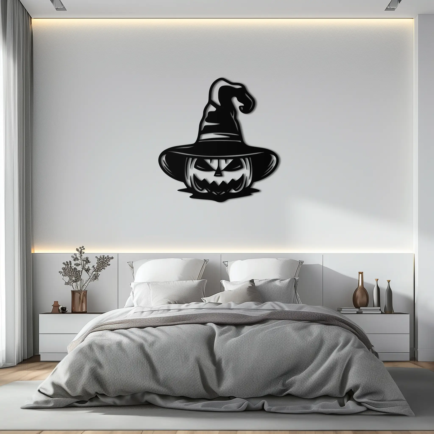 Witch Hat Pumpkin Metal Wall Art - Spooky Halloween Decor- KAF281 by Enova Art