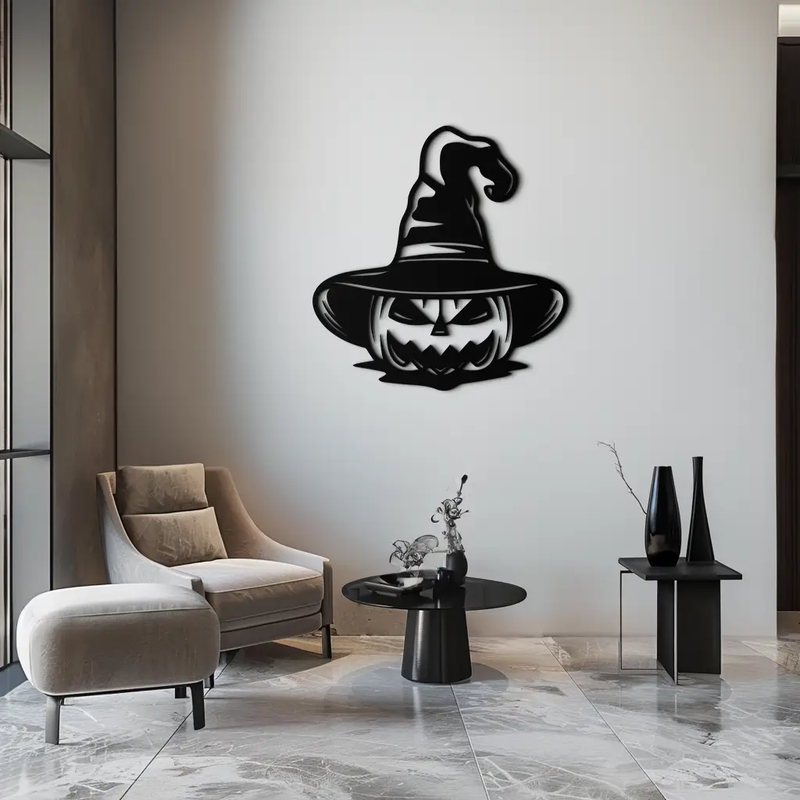 Witch Hat Pumpkin Metal Wall Art - Spooky Halloween Decor- KAF281 by Enova Art